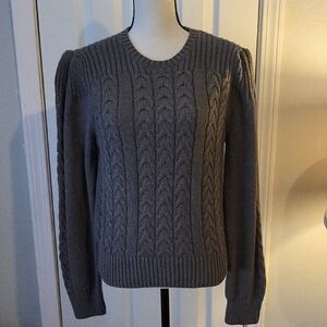 Lauren By Ralph Lauren Grey Cable Knit Crew Neck Cotton Sweater.